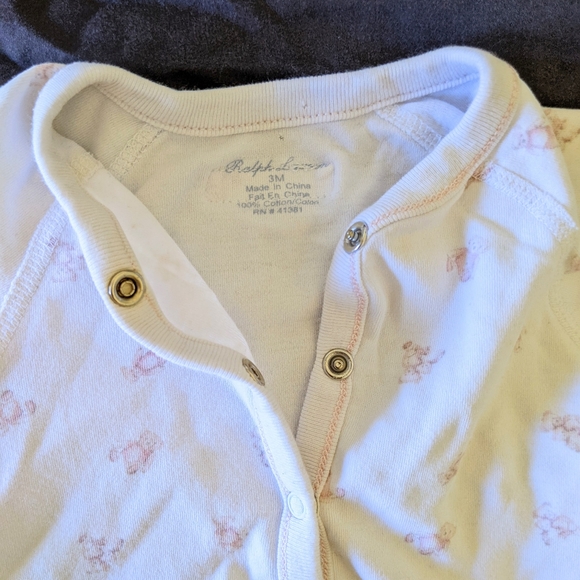 Ralph Lauren Baby Footie - white pink teddy bear print, snap closures - Picture 4 of 8